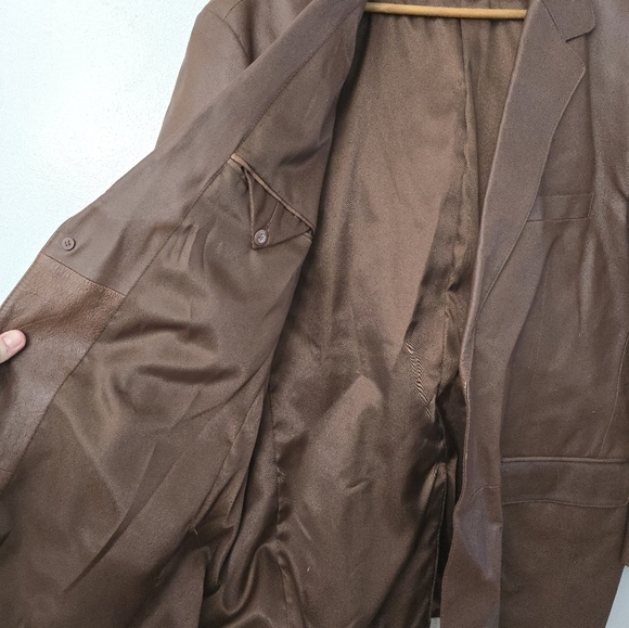 STAFFORD BLAZER MEN BROWN LEATHER CLASSIC LUXURY JACKET SPORT COAT XL *read* - Picture 8 of 15